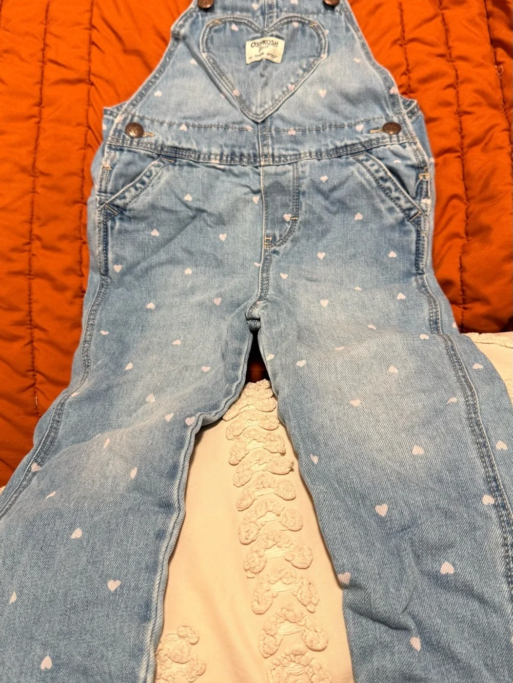 OshKosh B'gosh Light Blue Denim Heart-Print Overalls